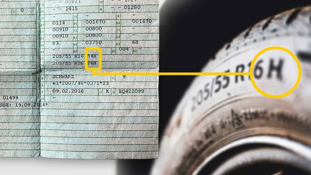 Пример за возачка дозвола во Германија. Индекс на брзина „H“. Ова значи дека во лето мора да имате гуми со индекс на брзина „H“ на вашиот автомобил