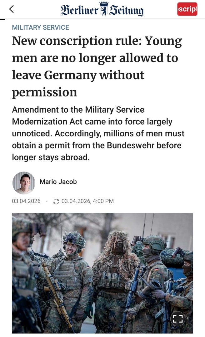 Ново правило за регрутација: ГЕРМАНСКИТЕ МАЖИ ПОВЕЌЕ НЕ МОЖАТ ДА ЗАМИНАТ БЕЗ ОДОБРУВАЊЕ ОД АРМИЈАТА!