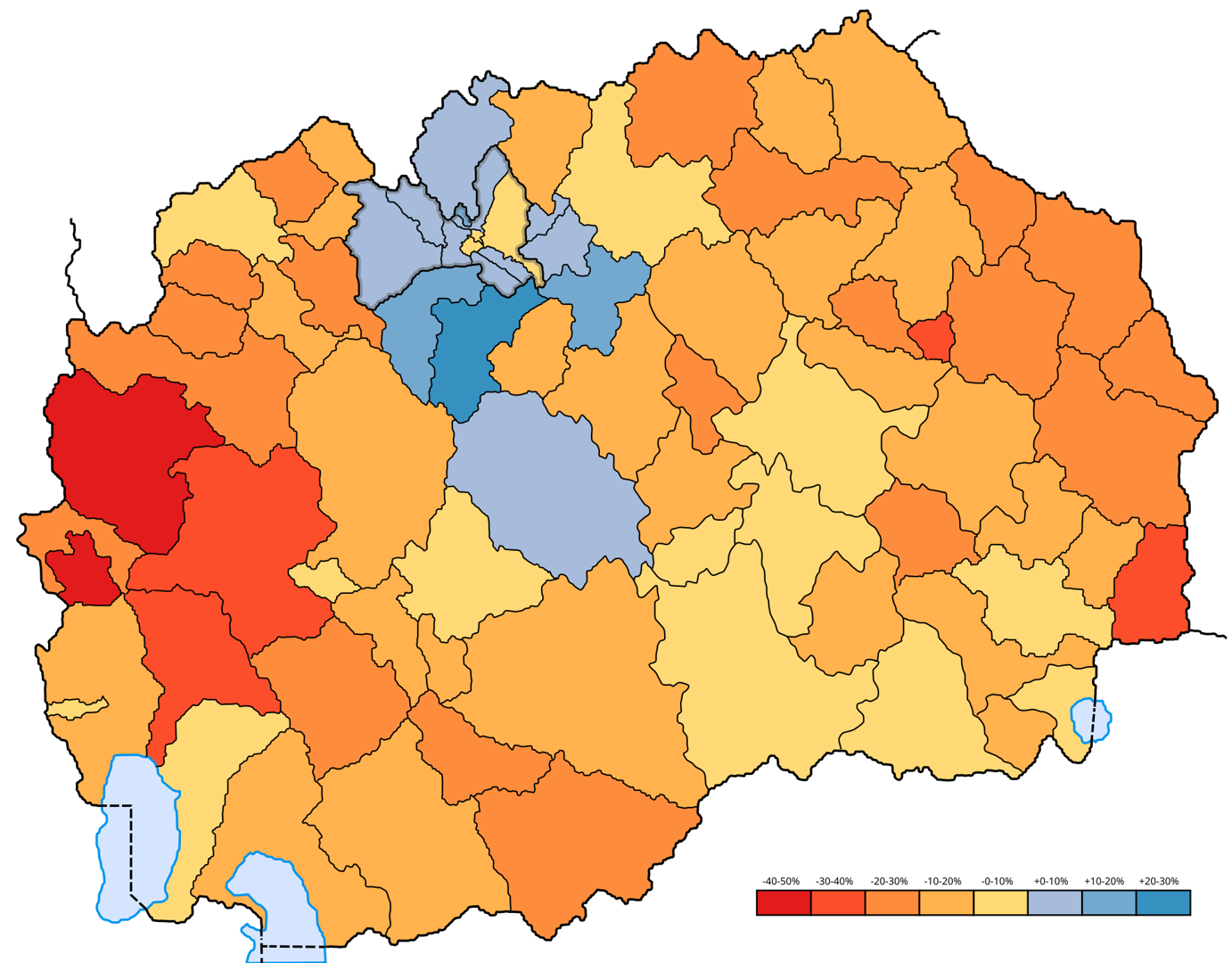 Попис 2021, промени во населението период 2002 - 2021 год.