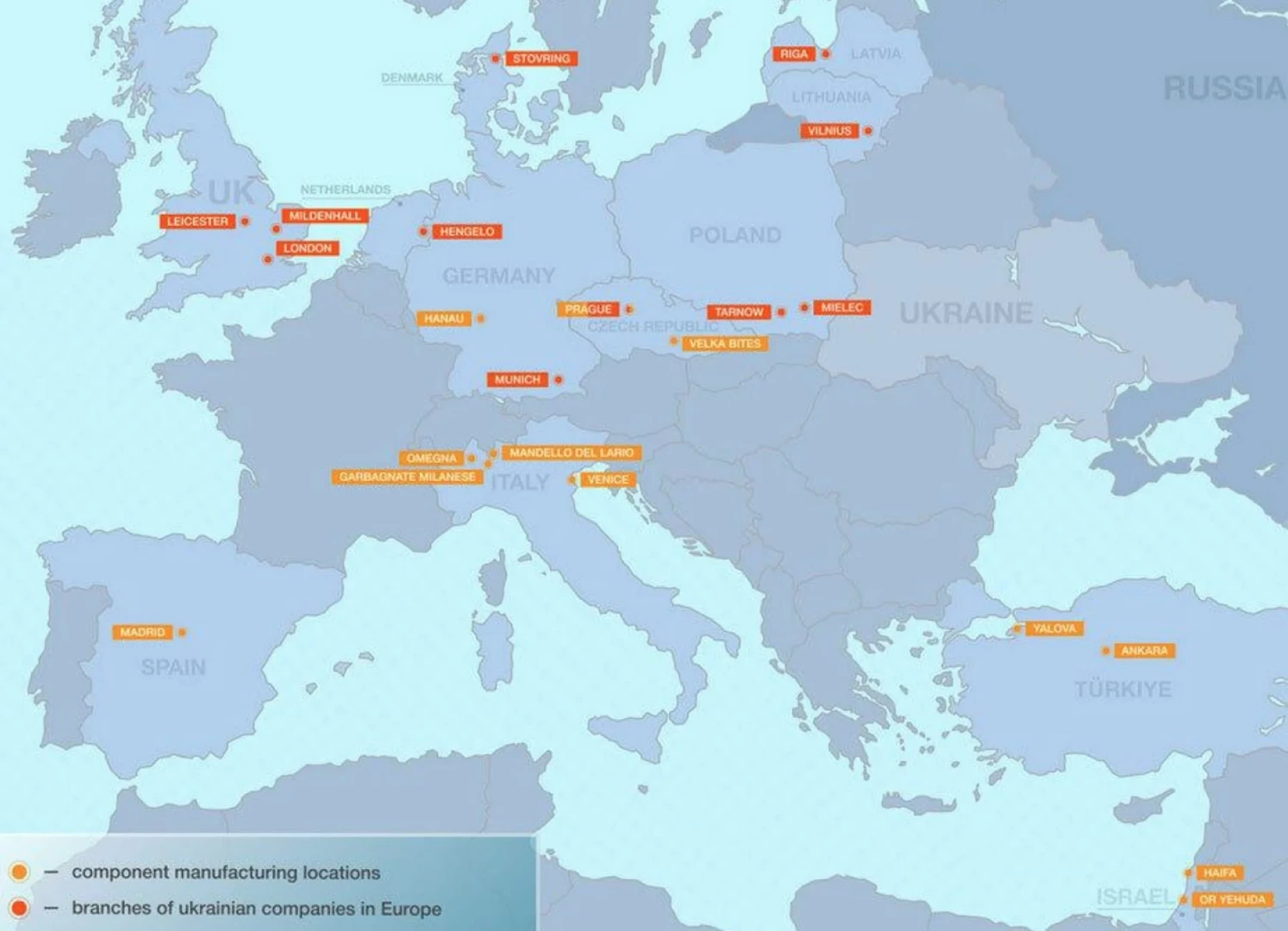 Мапа на потенцијални руски цели во Европа