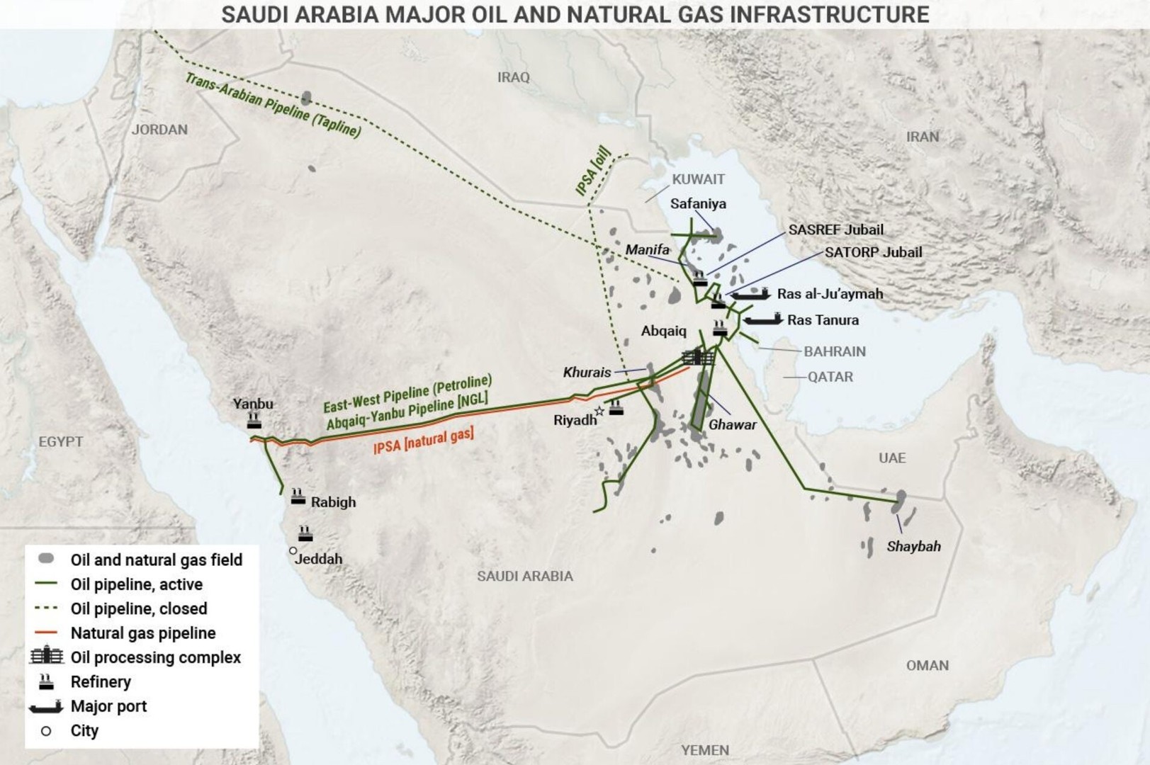 Карта на извозот на саудиска нафта и гас