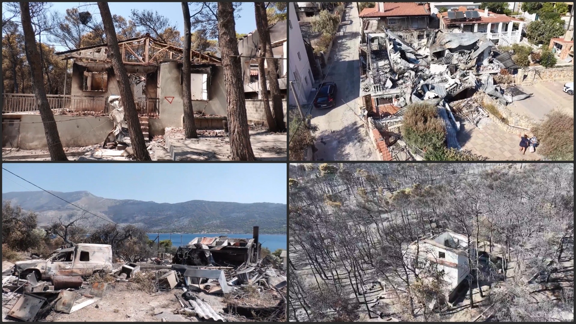 ФОТО + ВИДЕО | ПЕПЕЛ И ПУСТОШ ВО ГРЦИЈА - Пожарите проголтаа 118 објекти, не можат да се спасат