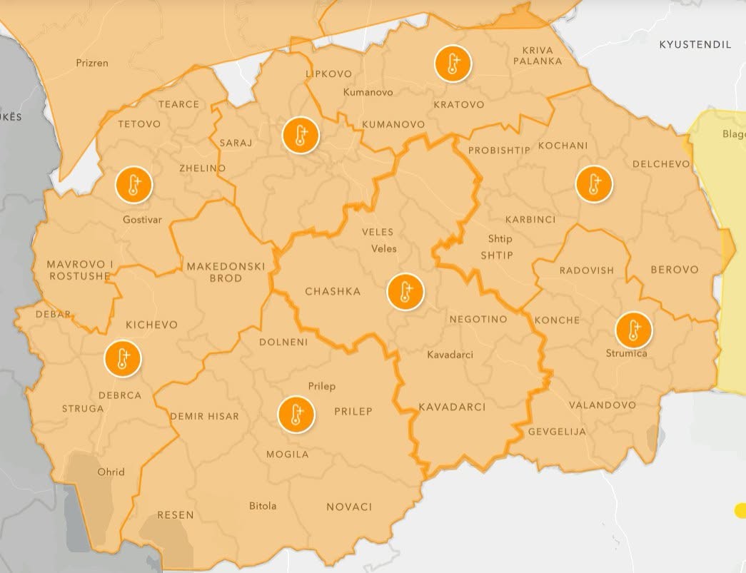 Македонија под аларм: Температурите ќе надминат 40 степени, целата земја во портокалова фаза